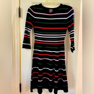 Navy multi-colored stripe Vince Camuto sweater dress. PXS